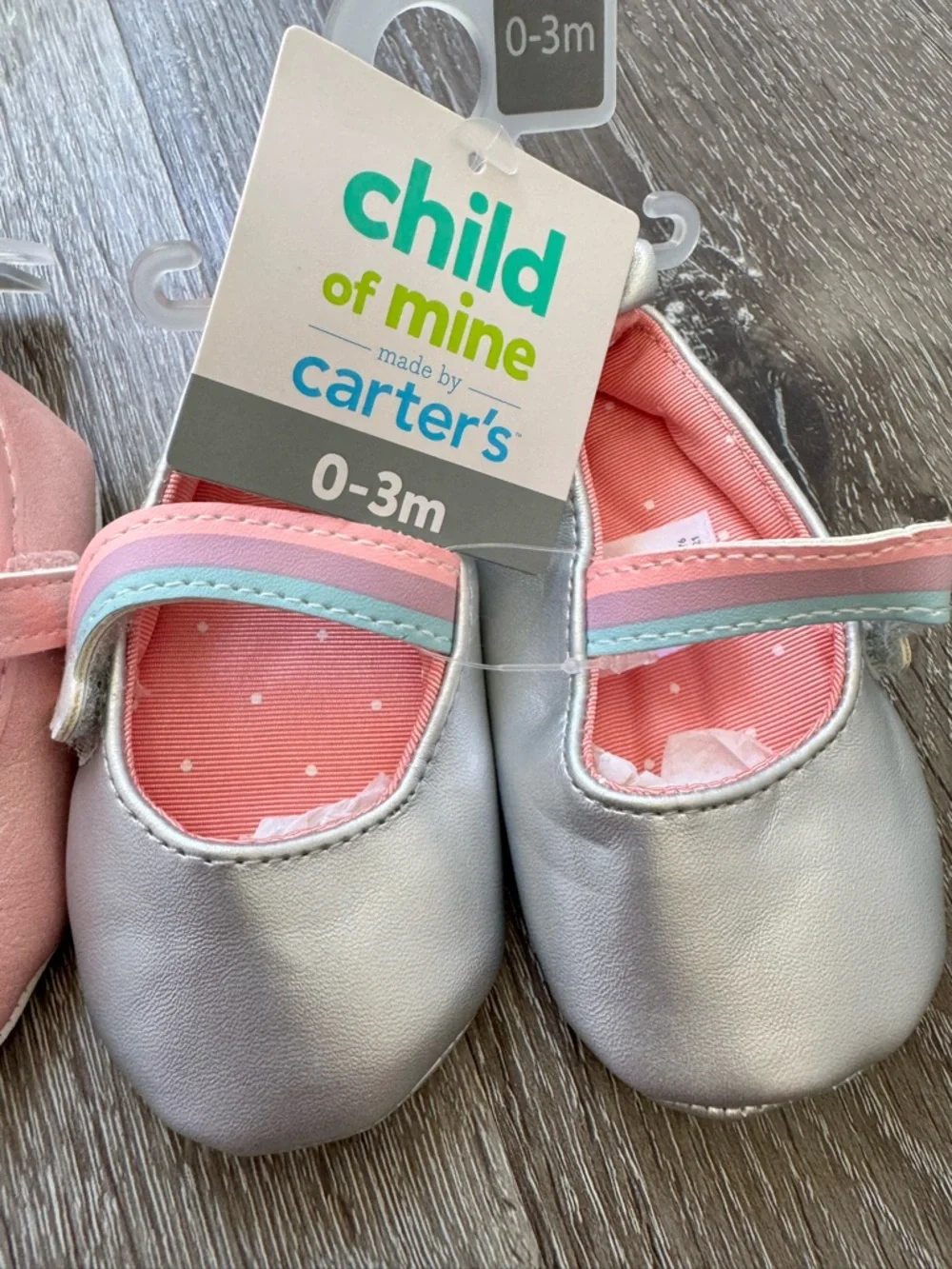 Carter's Child of Mine Baby Mary Jane Shoes 2 Pair Bundle Pink Silver 0-3 Months